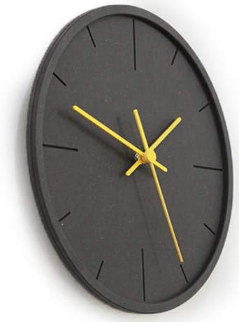 Stephanie Imports Modern Minimalist Dark Concrete Silent Wall Clock (Yellow Hands)