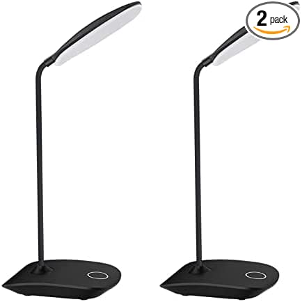 DEEPLITE LED Desk Lamp with Flexible Gooseneck 3 Level Brightness, Battery Operated Table Lamp 5W Touch Control, Compact Portable lamp for Dorm Study Office Bedroom(Set of 2)