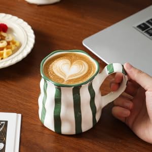 Ceramic Mug,14 oz Cute Mug,Ceramic Coffee Cup,Diner Mug,Espresso Mug,Pretty Mug,Hand-Painted Coffee Cup (Green)