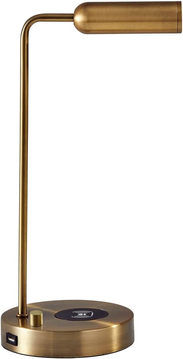 Adesso 3162-21 Kaye LED Desk Lamp Wireless Charging, 7W LED, 5W QI, USB Port, Indoor Lighting Lamps