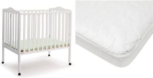 Delta Children Folding Portable Mini Baby Crib with Mattress + American Baby Waterproof Mini Crib Mattress Protector