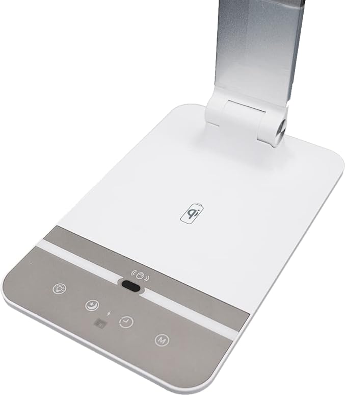 Stand Up Desk Store LED Desk Lamp with Wireless Charging Pad (White Housing, 500 Lumen LED, 10W Qi Wireless Charger, 5V/1A USB Output)