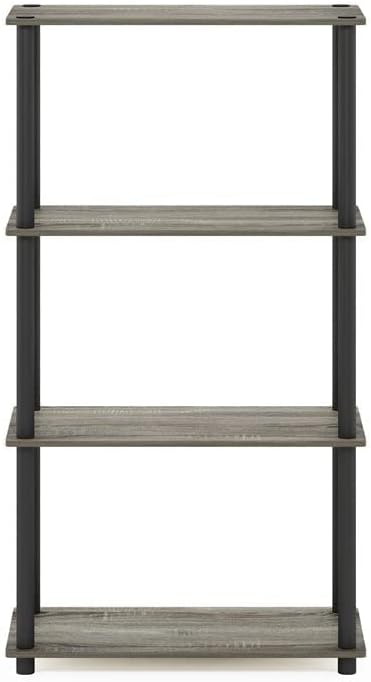 Furinno (99557GYW/BK) Turn-N-Tube 4-Tier Multipurpose Shelf Display Rack - French Oak Grey/Black