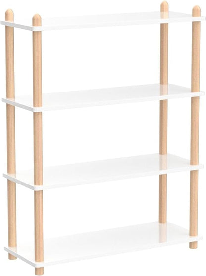 IOTXY 4-Tier Wooden Shelf Bookcase - Modern Open Bookshelf, Free Standing Storage Rack, Multifunctional Display Stand for Home and Office, White, Rectangle