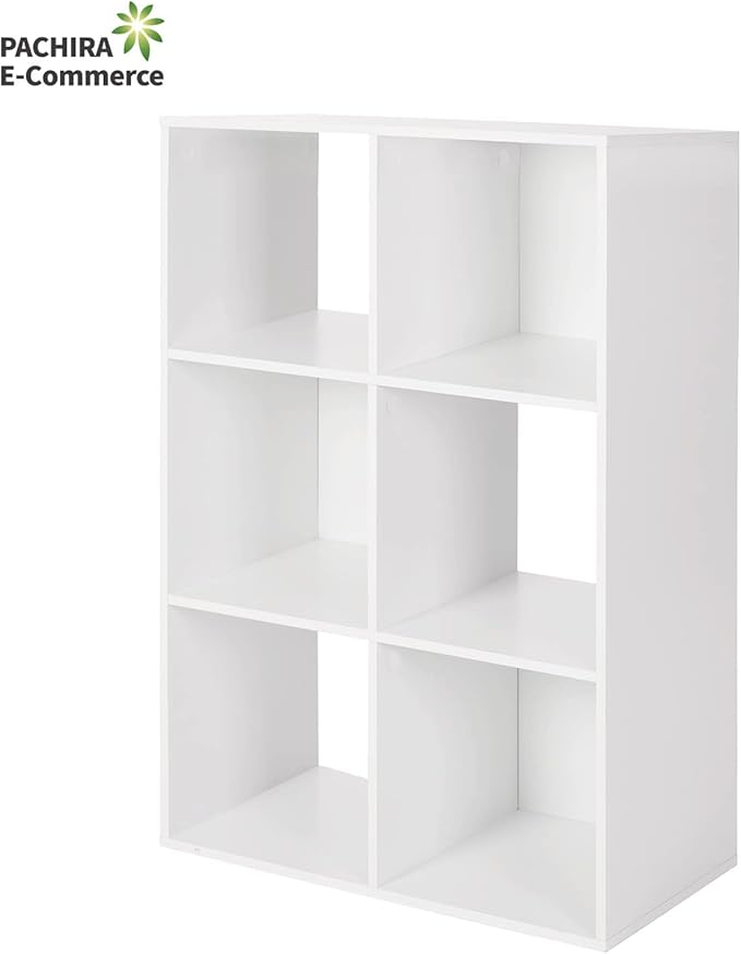 PATHIRA US Wooden Storage Bookcase 6-Cube, Fits 11 Inch Storage Bin, Modular Bookshelf Square Cabinet Organizer, Display Cube Shelves Compartments, White