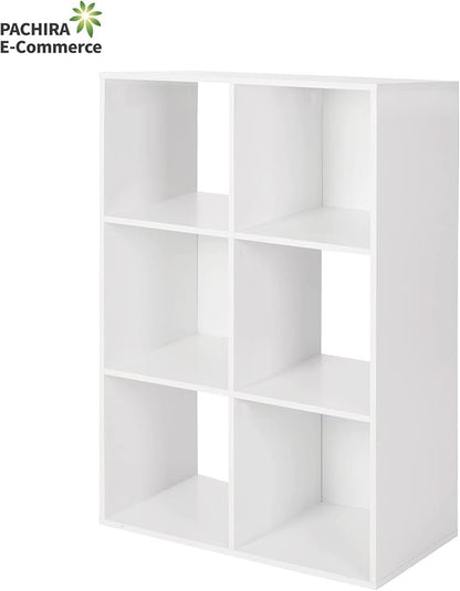PATHIRA US Wooden Storage Bookcase 6-Cube, Fits 11 Inch Storage Bin, Modular Bookshelf Square Cabinet Organizer, Display Cube Shelves Compartments, White