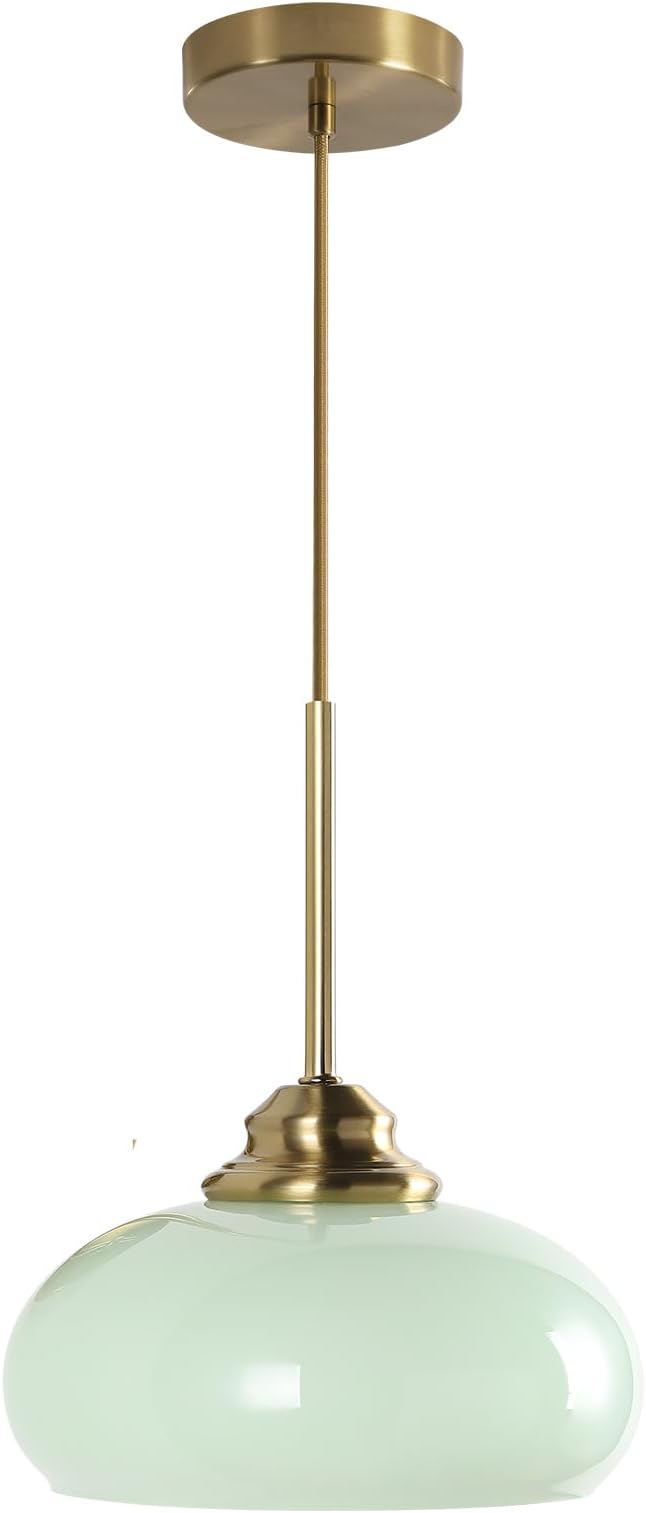 KCO Lighting Nordic Green Glass Pendant Light Dining Room Hanging Light Fixture Gold Brass Mid Century Modern Kitchen Island Lights