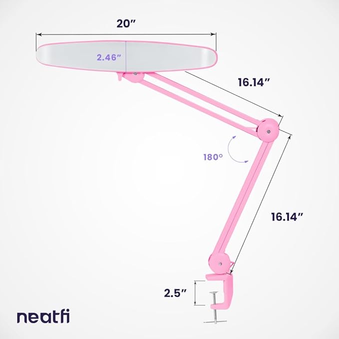 Neatfi XL 2,200 Lumens LED Task Lamp, 24W Super Bright Desk Lamp, 117 Pcs SMD LED, 4 Level Brightness, Dimmable, Task LED Light for Home, Office, Workbench (Non-CCT, Pink)