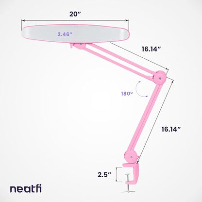 Neatfi XL 2,200 Lumens LED Task Lamp, 24W Super Bright Desk Lamp, 117 Pcs SMD LED, 4 Level Brightness, Dimmable, Task LED Light for Home, Office, Workbench (Non-CCT, Pink)
