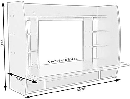 Wall Mount Laptop Office Desk with Shelves, Black,
