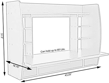 Wall Mount Laptop Office Desk with Shelves, White,