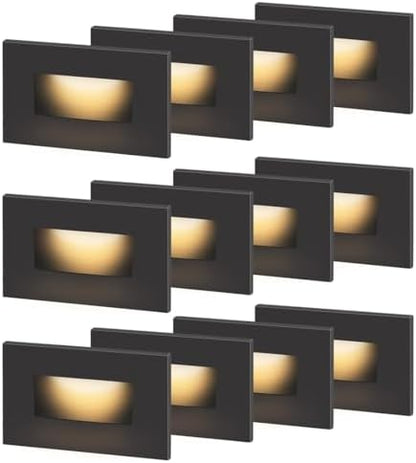 120V Dimmable LED Step Lights, 3000K/4000K/5000K, 12-Pack | Line Voltage 3.5W 175lm Landscape Lighting for Stairway Pathway Patio, Indoor Outdoor Wet Location, Aluminum ORB Finish