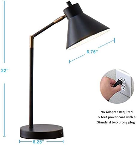 LED Desk Lamp with USB Charging Port, 100% Metal Lamp, 270° Flexible Swivel Arms, Soft White LED Reading Light (2700K), Bedside Reading Lamp, Office Lamp, Table Lamp, UL Listed (Black)