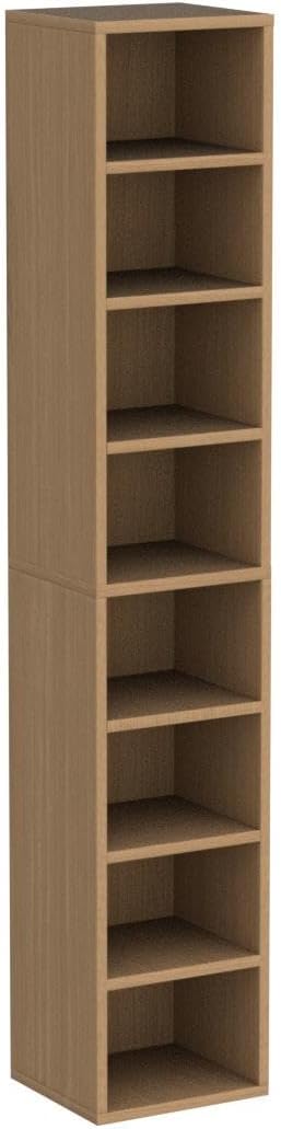 IOTXY Small Narrow Corner Bookcase - 71 Inches Tall Gap Freestanding Storage Cabinet, 8 Lattices Open Shelves Tower Rack, Cubes Bookshelf in Oak