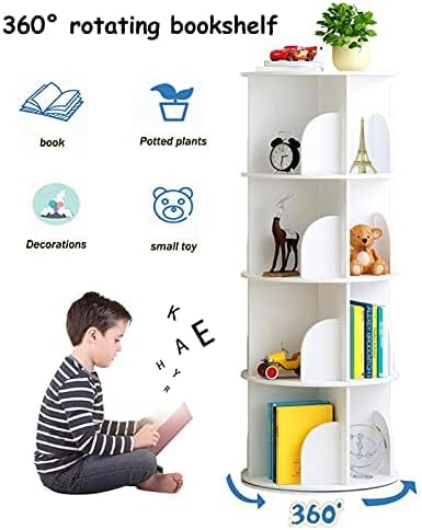 Arcwares Rotating Bookshelf, 4 Tier 360° Revolving Bookcase Corner PVC Wood-Plastic Board Bookcase, Stackable Bookshelf Organizer, Display Cabinet for Office Home Living Room