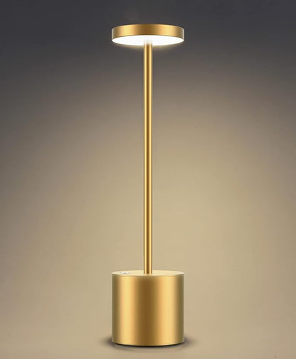 Cordless Table Lamp, Rechargeable LED Battery 6000mAh Metal USB Portable Powered Desk Lamp, 3 Levels Brightness Light for Restaurants Outdoor (13.25in Gold)