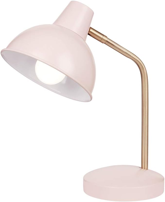 Globe Electric 67339 16" Desk Lamp, Matte Rose, Gold Arm, Clear Cord, in-Line On/Off Switch, Office Decor, Home Essentials, Reading Light, Room Lighting, Dorm