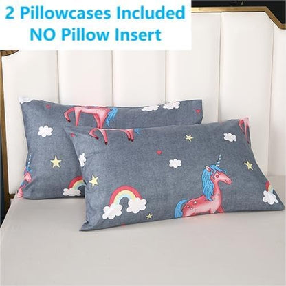 3PCS Gray Unicorn Comforter Set Twin, Bed in a Bag Unicorn Cute Room Decor, Wrinkle and Fade Resistant, Lightweight Twin Size Comforter Set for Boys, Girls Kids and Teens, Twin