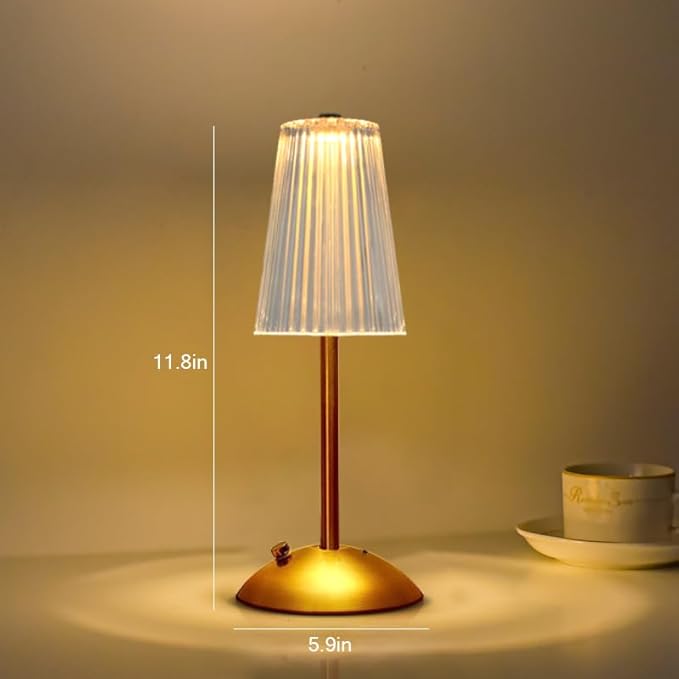 Portable Crystal Table Lamp,Cordless Metal Vintage Desk Lamp,3 Color Touch Control Rechargeable Lamp,3-Levels Brightness Room Decor Desk Lamp,Living Room,Kitchen,Dining Room Lamp (Gold-4)