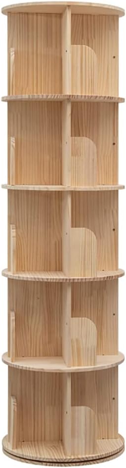 Rotating Bookshelf, 360 Display 5 Tier Floor Standing Bookcase Storage Rack for Kids&Adult, Wood Narrow Book Shelf Organizer for Bedroom, Living Room, Study Room(63 * 18.1 * 18.1inch)