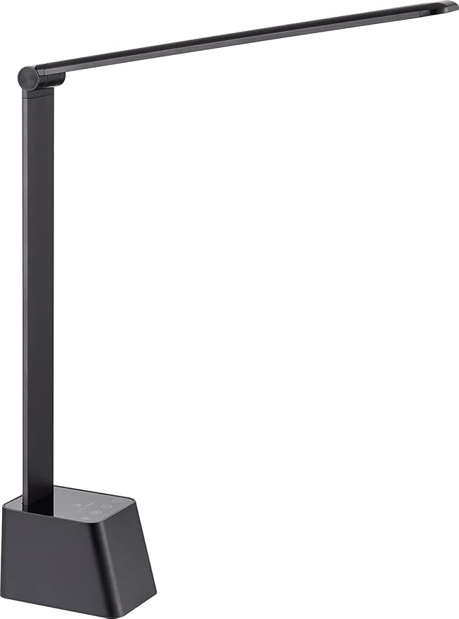 Ambertronix Rechargeable Cordless LED Desk Lamp, 5 Brightness & 5 Lighting Modes, USB Charging Port, Aluminum Arms, Portable, Dimmable, Touch Control, Auto Timer (Black)