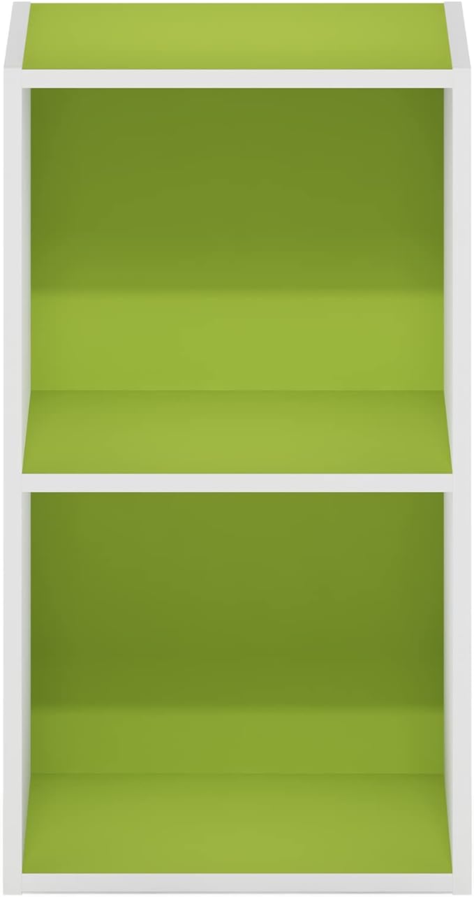 Furinno Luder Bookcase / Book / Storage, 2-Tier Cube, Green/White