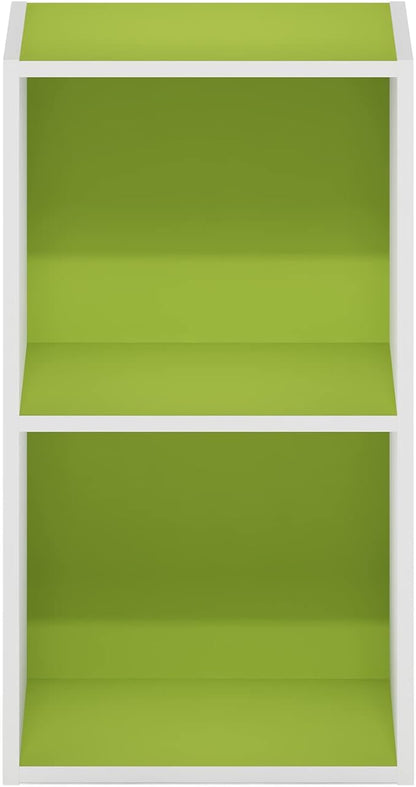 Furinno Luder Bookcase / Book / Storage, 2-Tier Cube, Green/White