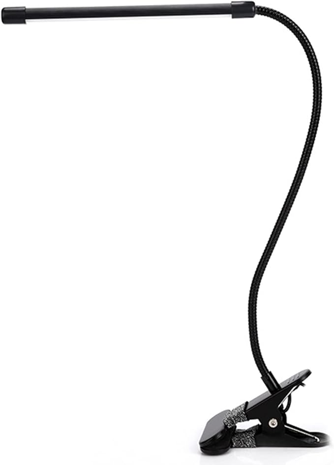 Meichoon Desk Lamp with Clamp Desktop Clip-On LED Illuminating Light Flexible Metal Hose Eye-Caring Table Lamp for Bedroom Bedside Office Study Work Reading Embroidery UK10 Black