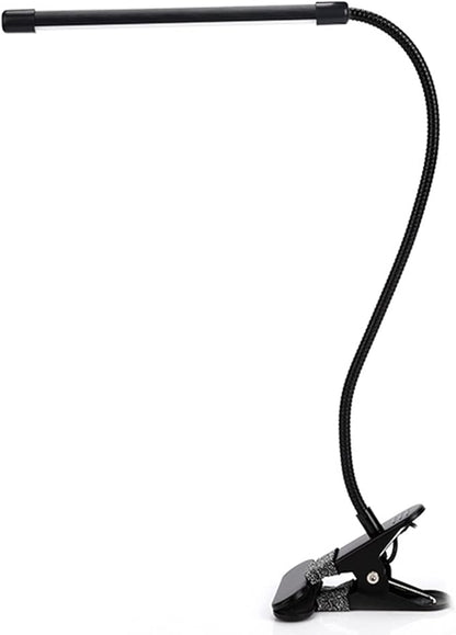 Meichoon Desk Lamp with Clamp Desktop Clip-On LED Illuminating Light Flexible Metal Hose Eye-Caring Table Lamp for Bedroom Bedside Office Study Work Reading Embroidery UK10 Black