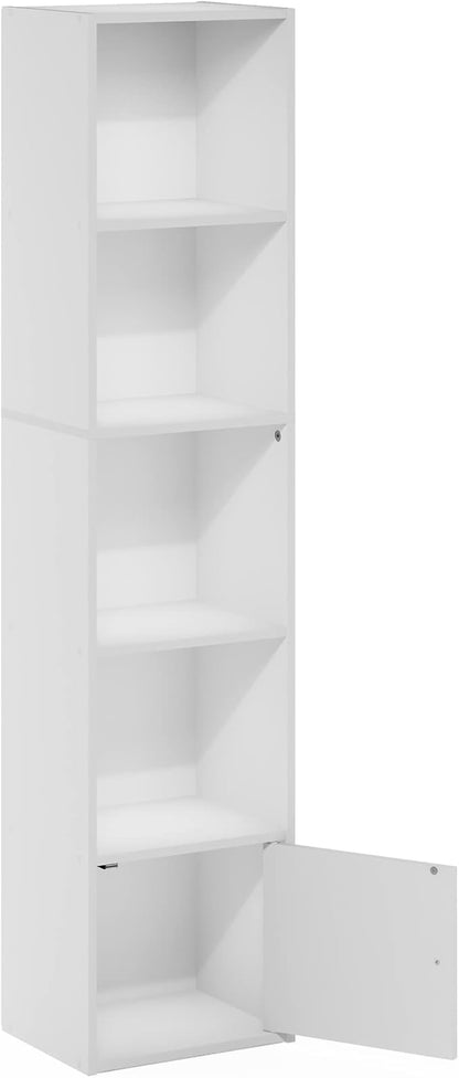 Furinno Luder Shelf Bookcase with 1 Door Storage Cabinet, White, 5-Cube with Cabinet