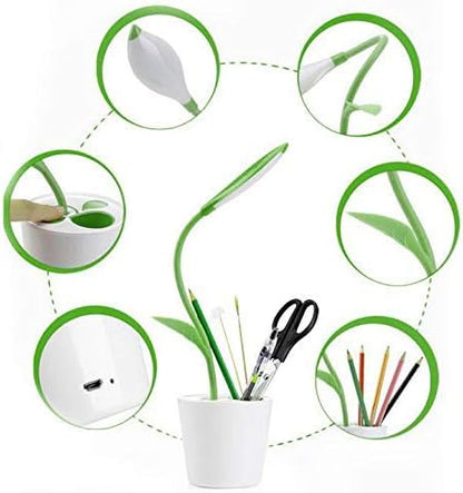 LED Desk Lamp Eye-caring Night Light Pea Sprout Table Lamp Touch Control with 3 Brightness Levels Light Home Decor, with Storage Space Pen Holder