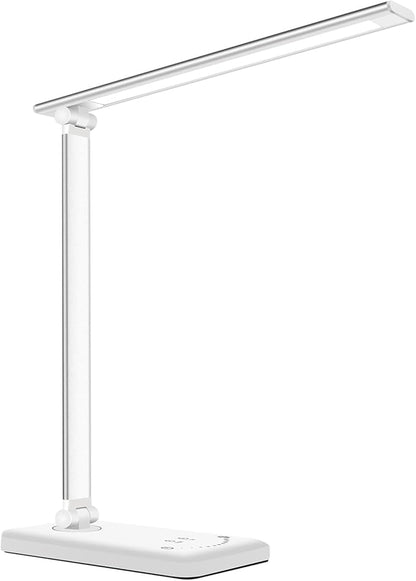 LED Desk Lamp, Eye-Caring Dimmable Table Lamps, Portable Office Lamp with USB Charging Port, 5 Lighting Modes, Timer Function, Touch Sensitive Control for Reading, Study, Working