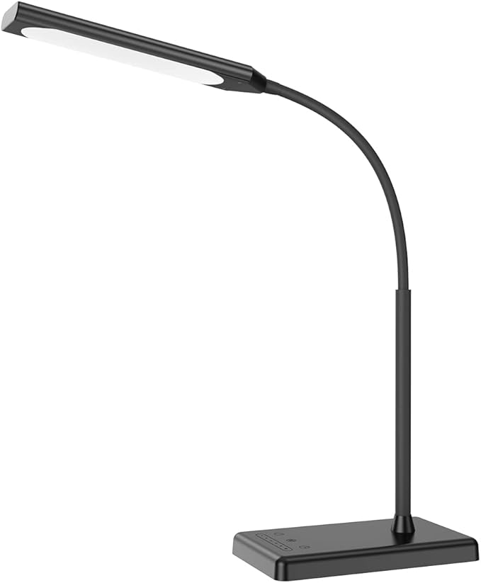 KEXIN LED Desk Lamp Touch Control Desk Lamp with USB Charging Port 5 Color Modes 6 Brightness Levels Dimmable Eye-caring Office Lamp with Memory Function 1h Timer Adjustable Gooseneck Table Lamp Black