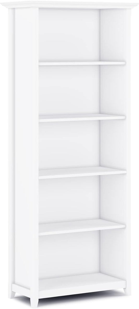 SIMPLIHOME Amherst SOLID WOOD 30 Inch Transitional 5 Shelf Bookcase in White, For the Living Room, Study Room and Office