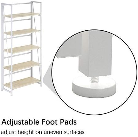 No-Assembly Folding Bookshelf Storage Shelves 5 Tiers Vintage Multifunctional Plant Flower Stand Storage Rack Shelves Bookcase for Home Office(White)
