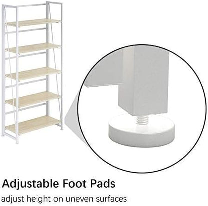 No-Assembly Folding Bookshelf Storage Shelves 5 Tiers Vintage Multifunctional Plant Flower Stand Storage Rack Shelves Bookcase for Home Office(White)