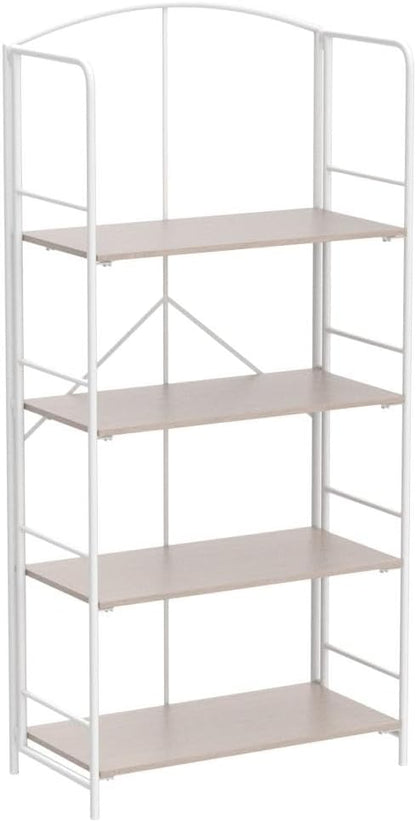 No Assembly Folding Bookshelf, Metal Book Shelf for Storage, Folding Bookcase for Office Organization and Storage (White, 4 Tiers)