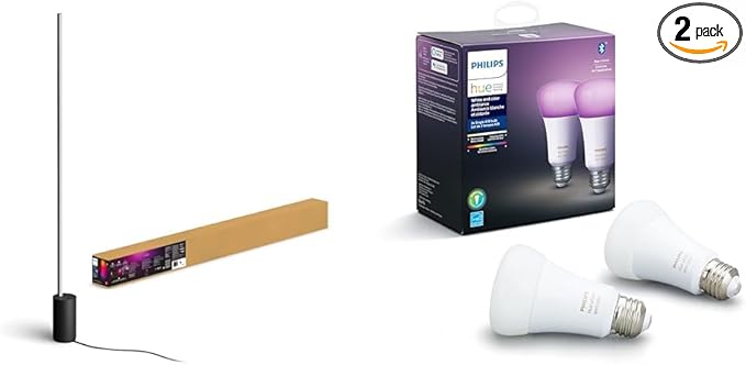 Philips Hue Gradient Signe Floor Lamp, Compatible with Alexa, Apple Homekit and Google Assistant & Smart 60W A19 LED Bulb - White and Color Ambiance Color-Changing Light - 2 Pack - 800LM