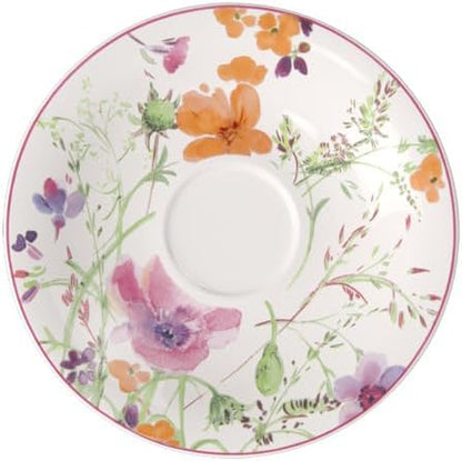 Villeroy & Boch Mariefleur Basic Breakfast Saucer, 7.5 Inch | White multicolor porcelain saucer, made in Germany, dishwasher and microwave safe, pairs with a cup on the coffee table