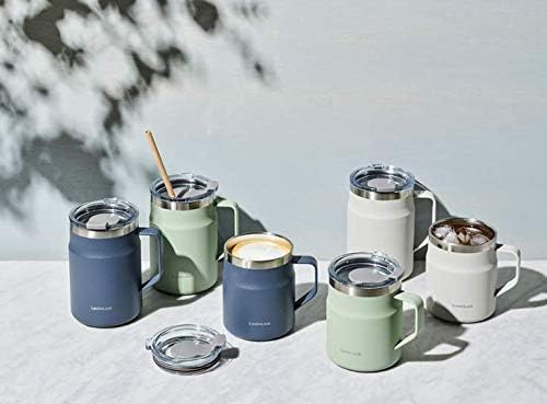 LocknLock Metro Mug, Premium 18/8 Stainless Steel Metal, Double Wall Insulated, Portable Coffee Cup with Lid and Handle for Hot and Cold Drinks, Navy, 16 oz
