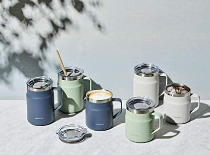 LocknLock Metro Mug, Premium 18/8 Stainless Steel Metal, Double Wall Insulated, Portable Coffee Cup with Lid and Handle for Hot and Cold Drinks, Navy, 16 oz