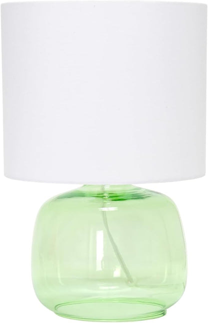 Simple Designs LT2064-GRW Glass Table Lamp with Fabric Shade, Green with White Shade