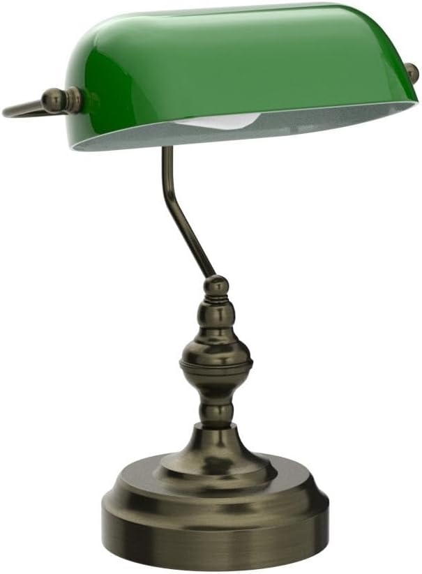 Green Glass Bankers Desk Lamp,Vintage Desk Lamp Touch Control, 3 Way Dimmable Table Lamp with USB Charging Port, Mid Century Banker's Desk Lamp for Home Office Library Antique Brass