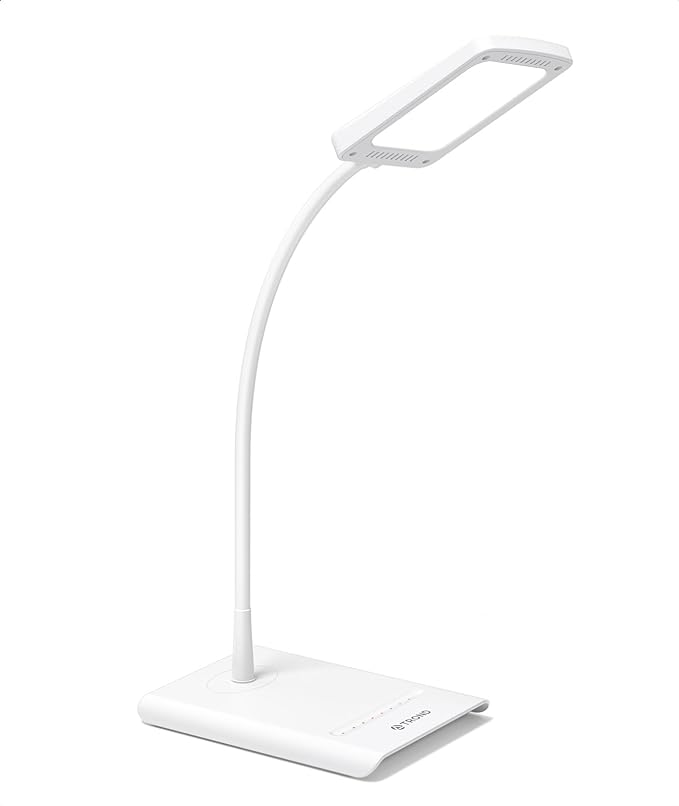 TROND LED Desk Lamp for Home Office, 3 Color Modes 7 Brightness, Dimmable Table Lamp, Eye Caring Reading Light, Gooseneck, Touch Control, 900LM Bright Desk Light for Study Task Dorm Room Essentials