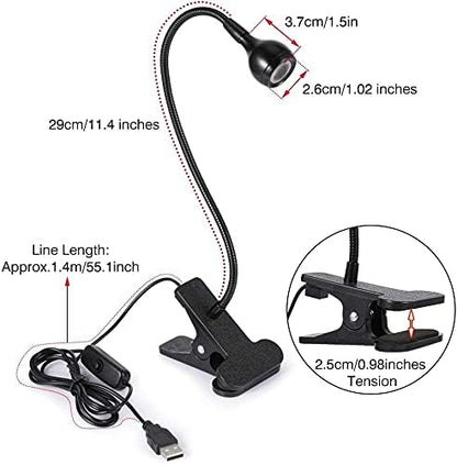 LED Desk Lamp, Ymiko USB Clip-on Reading Lights Eye Protection Book Clamp Light, 360 ° Flexible Gooseneck Clamp Lamp for Home Study Reading Kid's Room(Black)