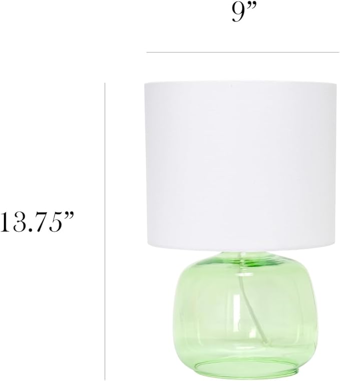 Simple Designs LT2064-GRW Glass Table Lamp with Fabric Shade, Green with White Shade