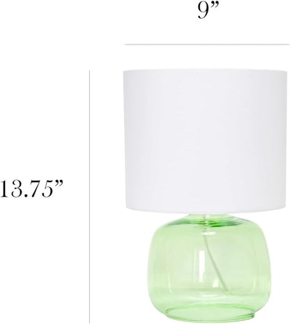 Simple Designs LT2064-GRW Glass Table Lamp with Fabric Shade, Green with White Shade