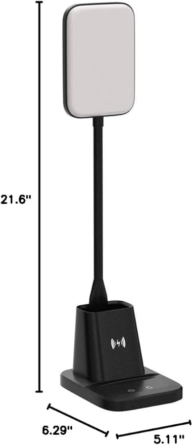 Sailstar Desk Lamp, LED Desk Lamps for Home Office, Wireless Charger Small Desk Lamp with Pen Holder, 3 Color Modes, Dimmable, CRI 85, 800 LM, Study Lamp for College Dorm Room, Adapter Included, Black