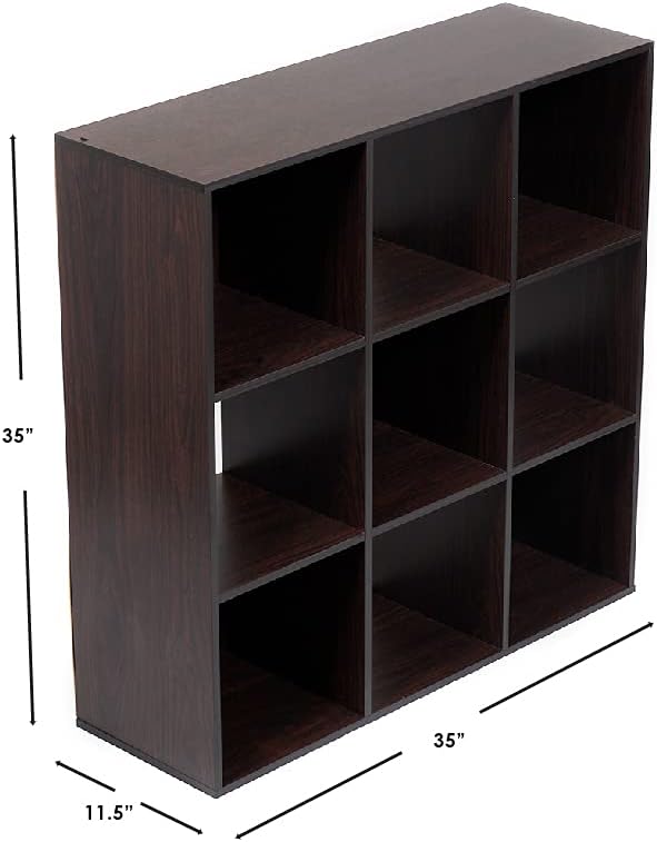 Home Basics 9-Cube Storage Organizer with 11" Shelf Opening Espresso MDF Bookcase and Display Shelf | Open and Closed Back Combination | Horizontal or Vertical Orientation