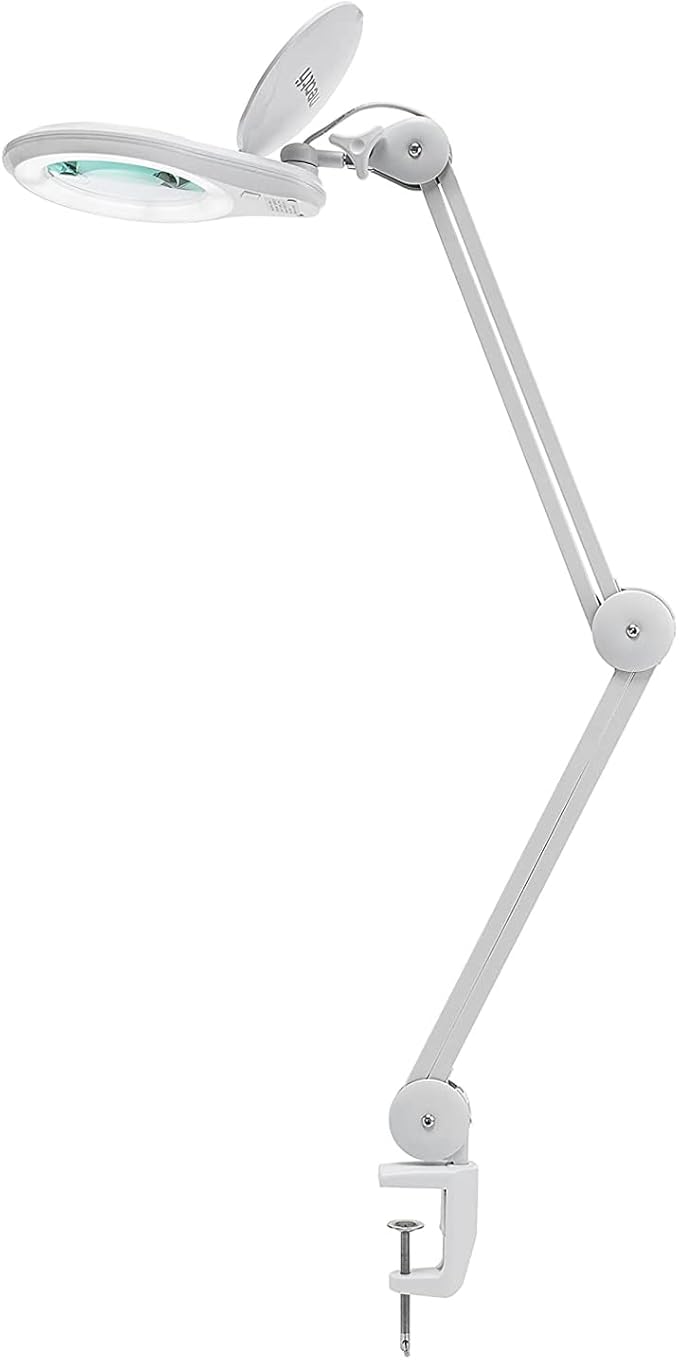 Neatfi (New Model) 1,200 Lumens Super LED Magnifying Lamp with Clamp, 8D, Dimmable, includes Microfiber Cleaning Cloth, 5 Inch Diameter Lens for Reading, Sewing, Crafting (8 Diopter, White)